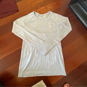 lululemon athletica Light Blue Long Sleeve Swiftly Tee with Peloton Logo